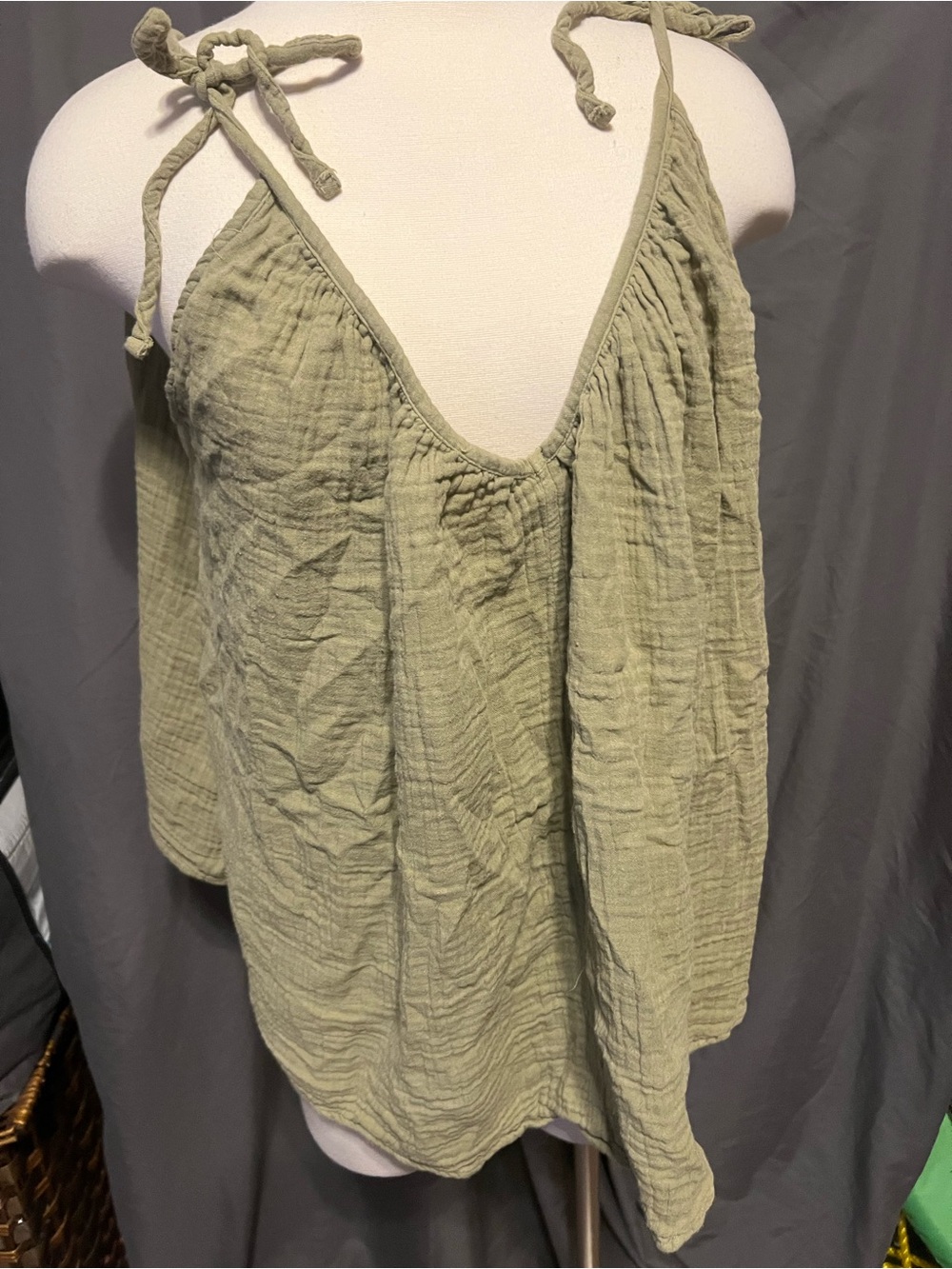 Old Navy Light Olive Green Tie-Strap Tank Top